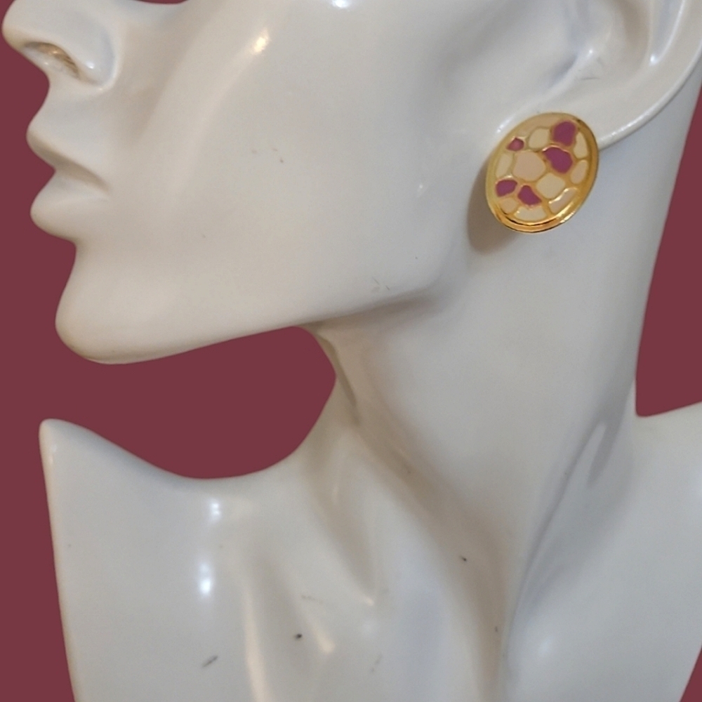 VTG W&H Oval Mosaic Enamel Post Earrings